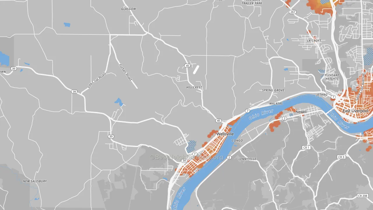 Bike Grade map of Wellsville, OH