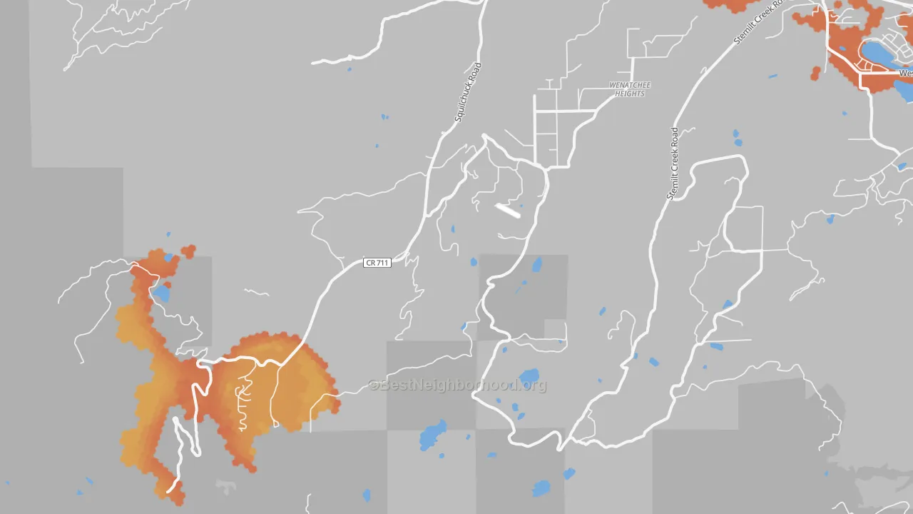 Bike Grade map of Wenatchee Heights, WA