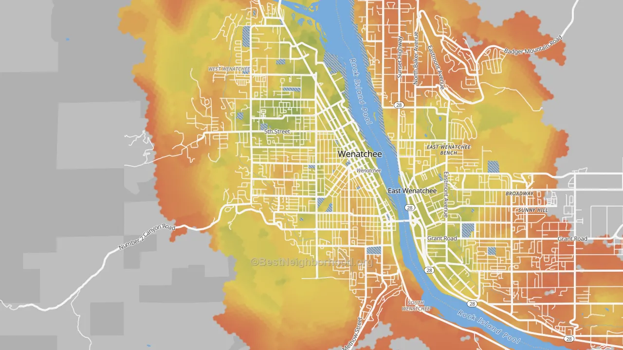 Bike Grade map of Wenatchee, WA