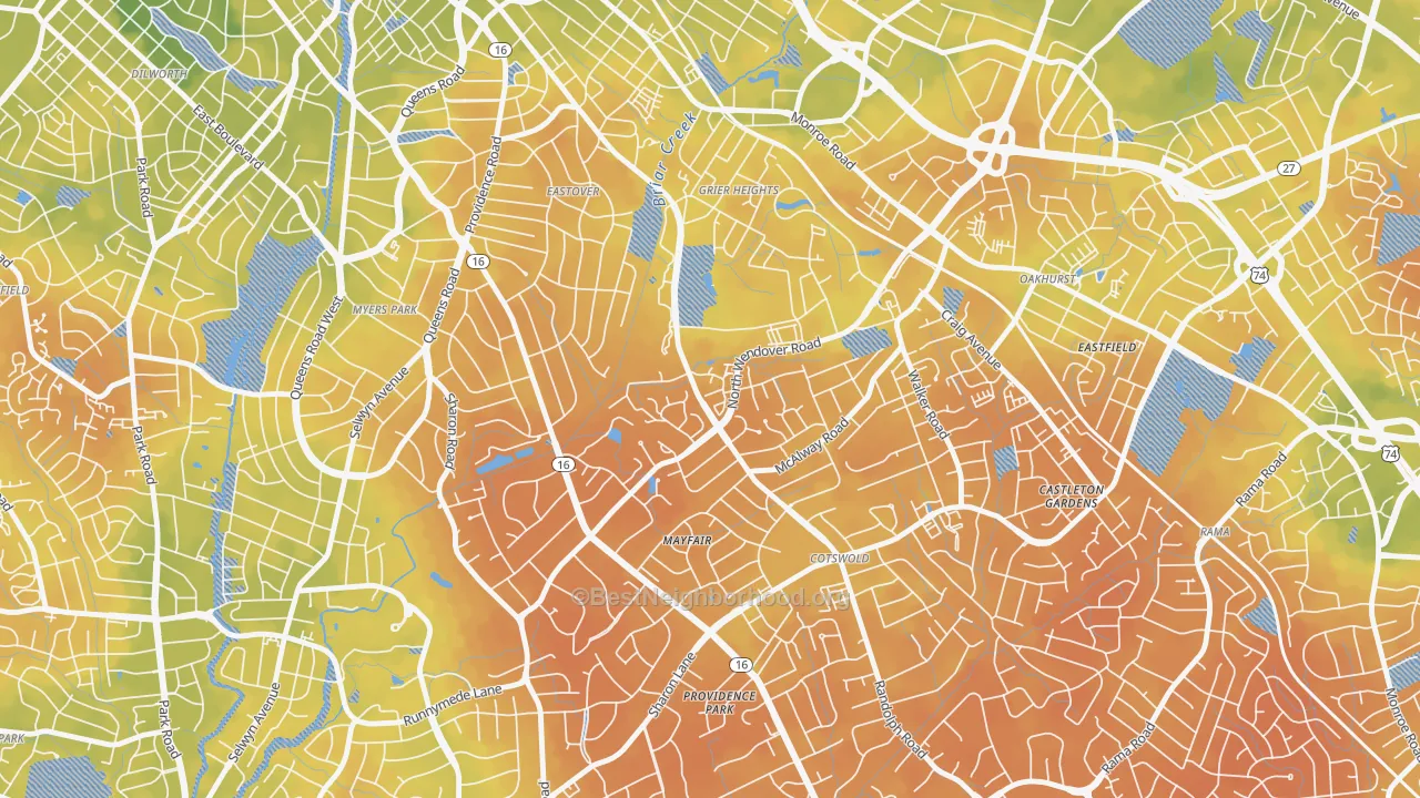 Bike Grade map of Wendover-Sedgewood, Charlotte, NC