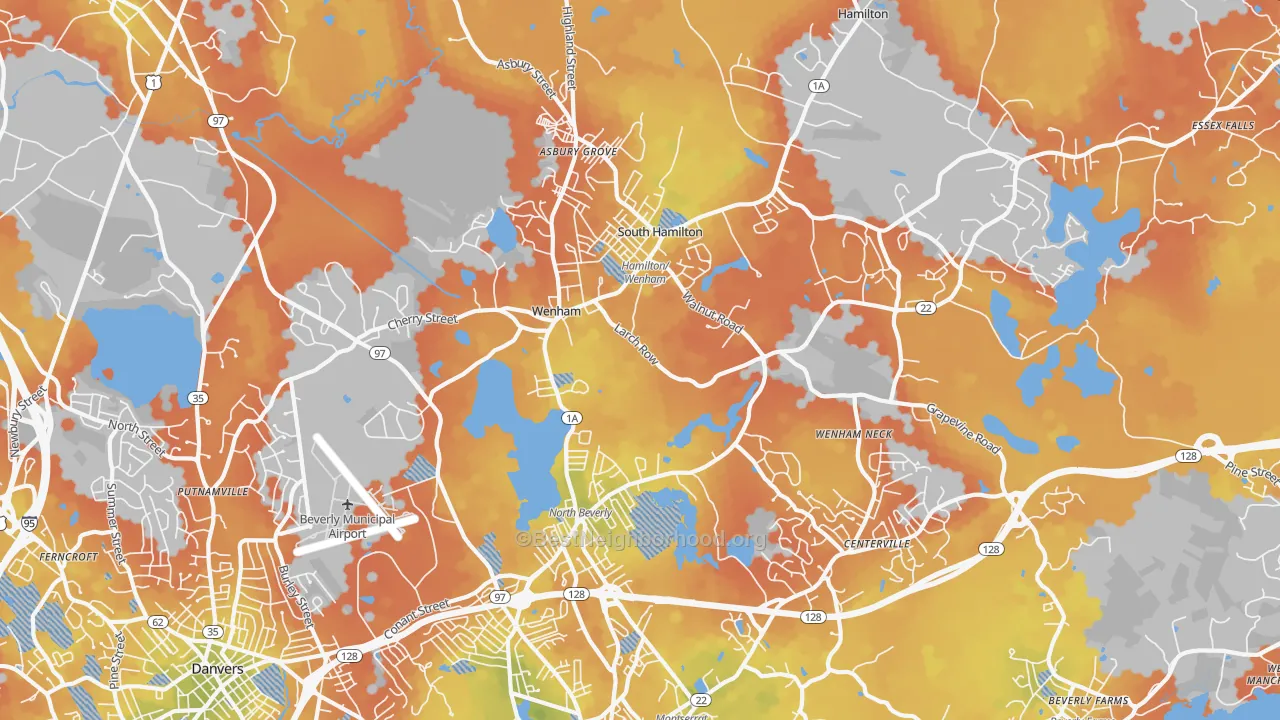Bike Grade map of Wenham, MA