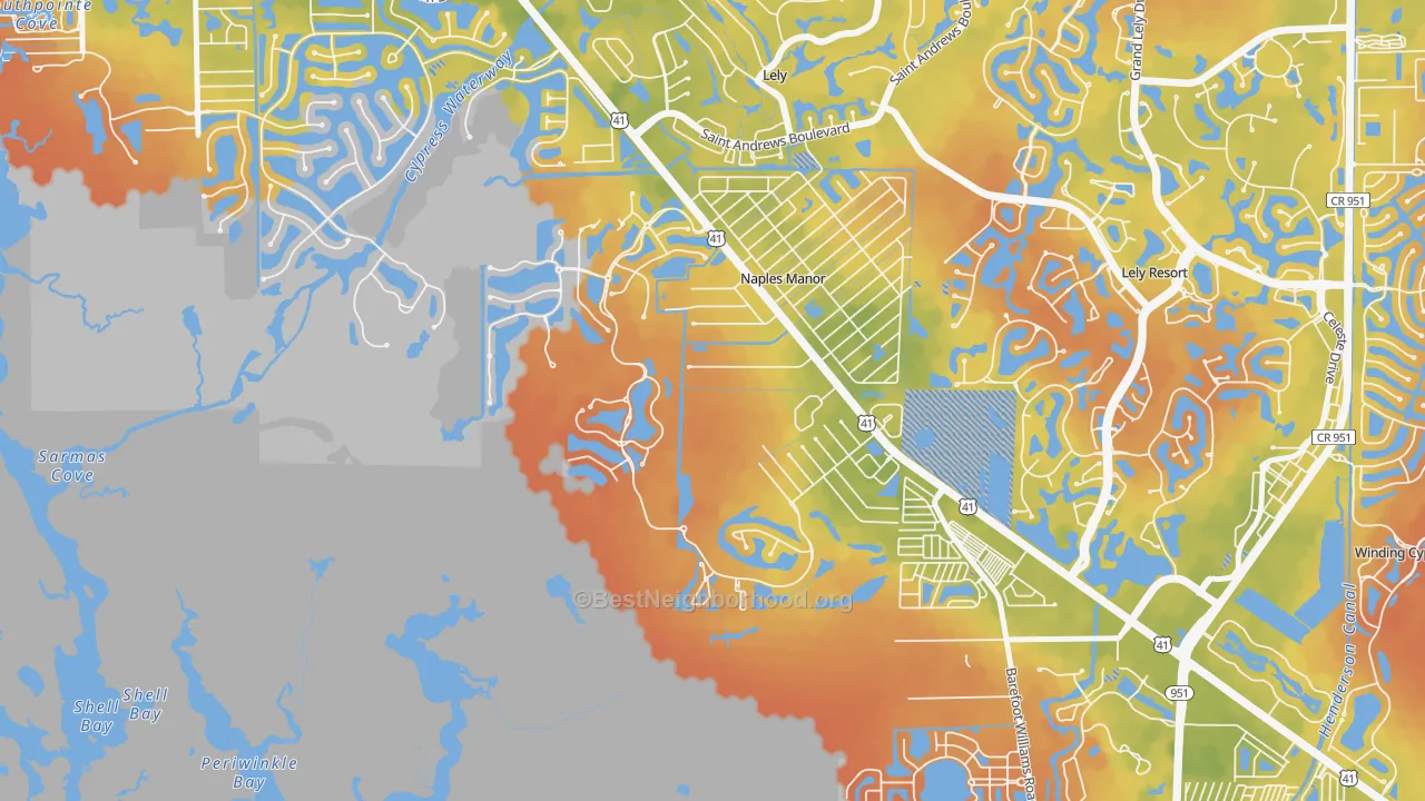 Bike Grade map of Wentworth Estates, Naples, FL