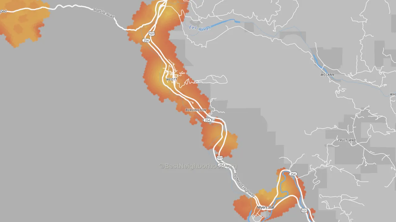 Bike Grade map of Weott, CA