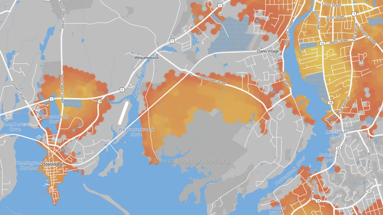 Bike Grade map of Wequetequock, CT