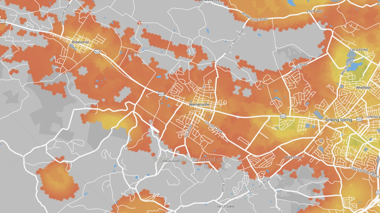 Bike Grade map of Wernersville, PA