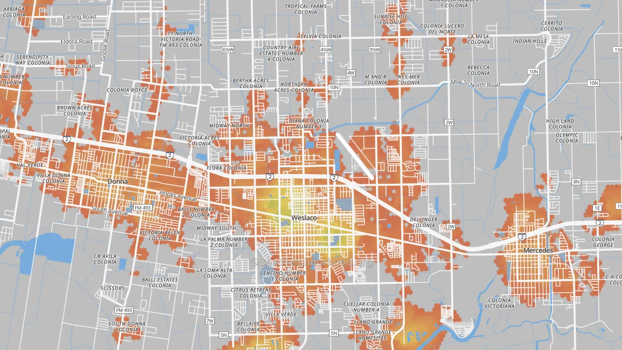 Bike Grade map of Weslaco, TX