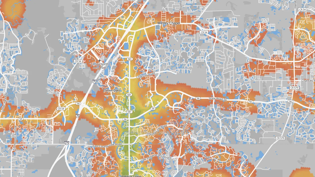 Bike Grade map of Wesley Chapel, FL