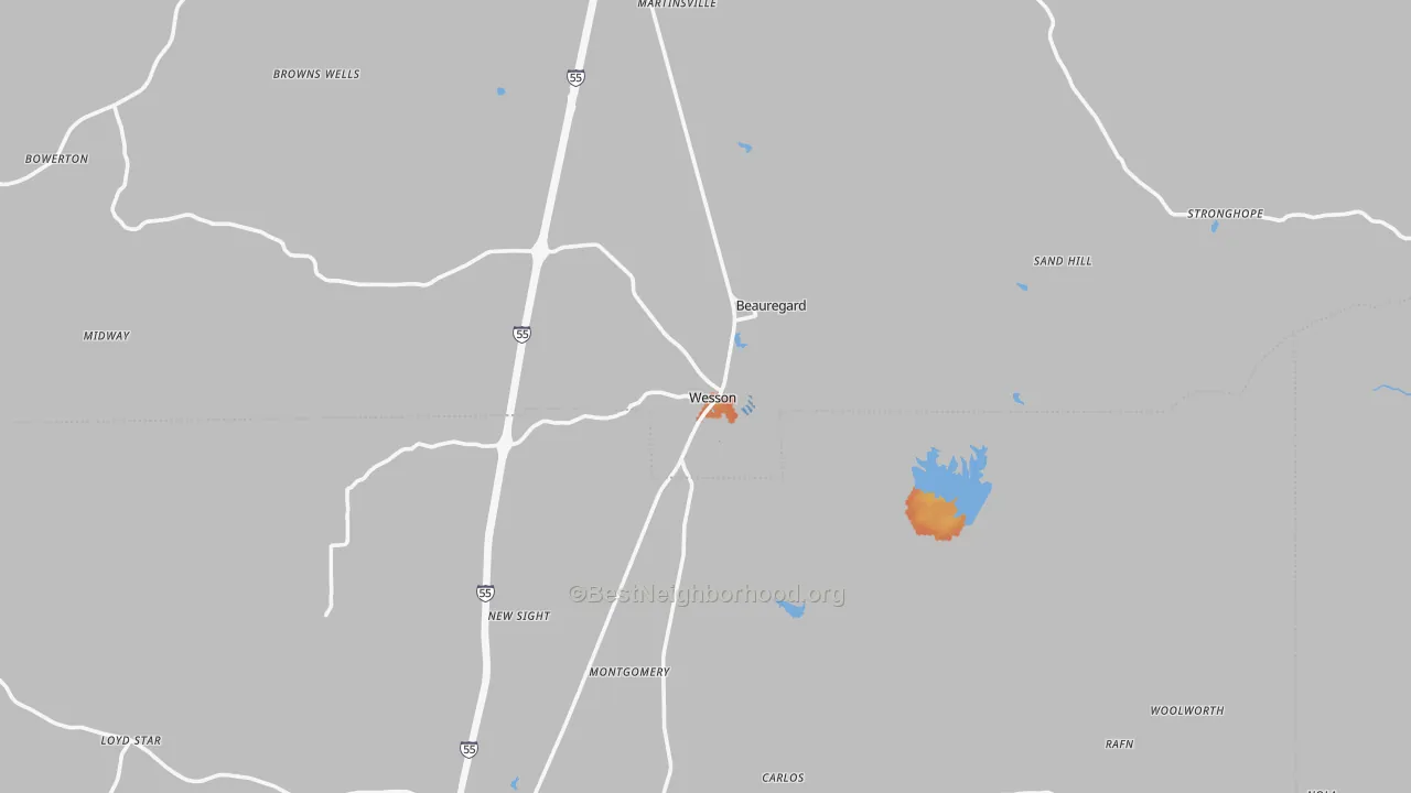 Bike Grade map of Wesson, MS
