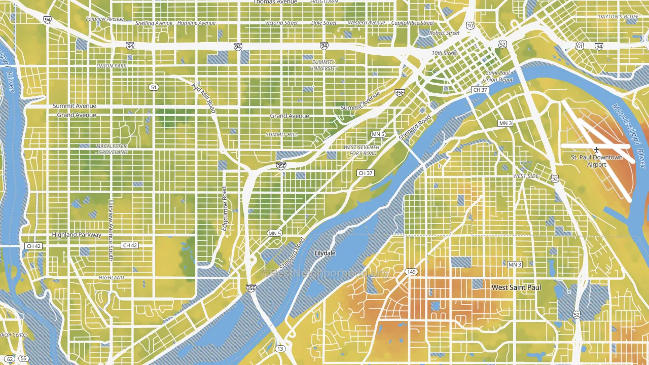 Bike Grade map of West 7th, St. Paul, MN