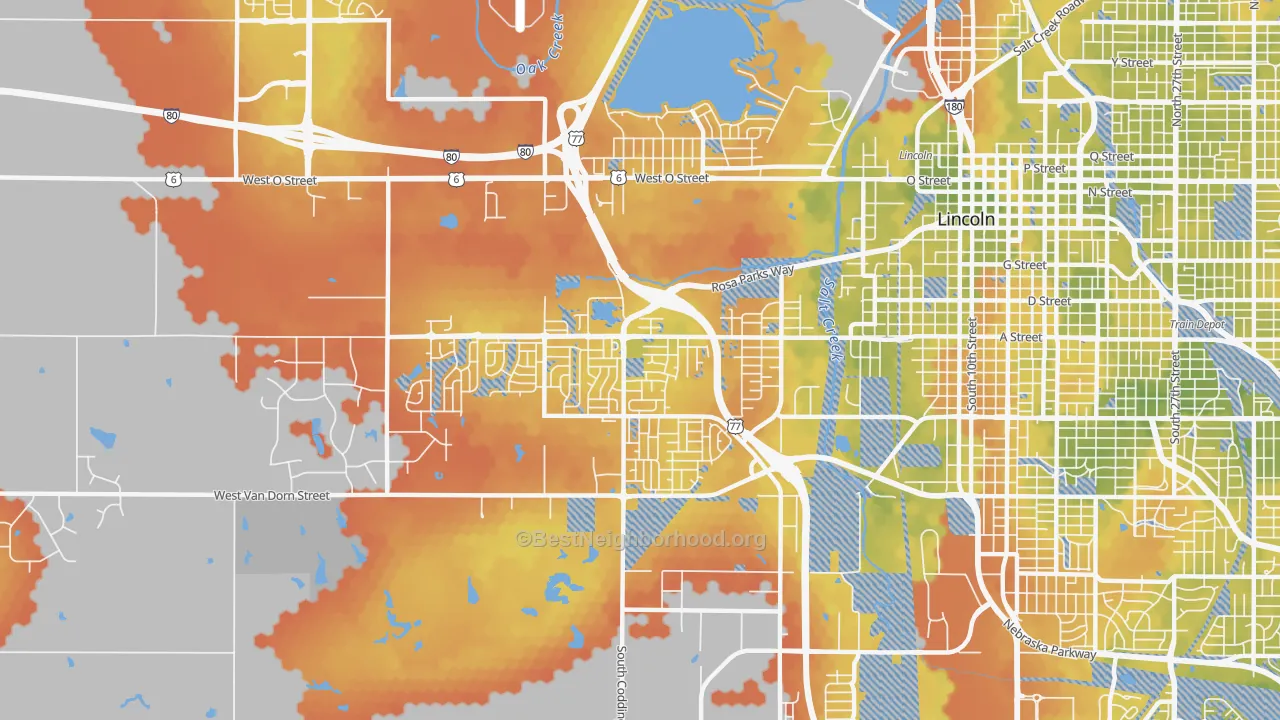 Bike Grade map of West A, Lincoln, NE