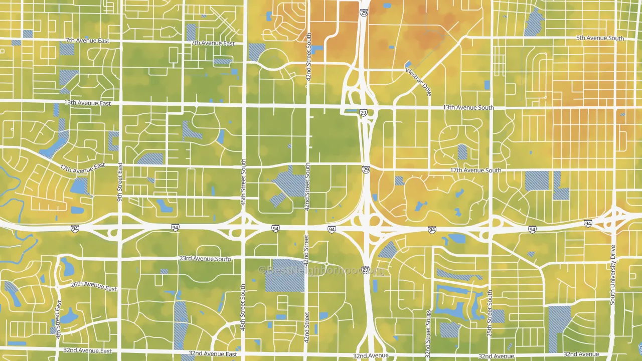 Bike Grade map of West Acres, Fargo, ND