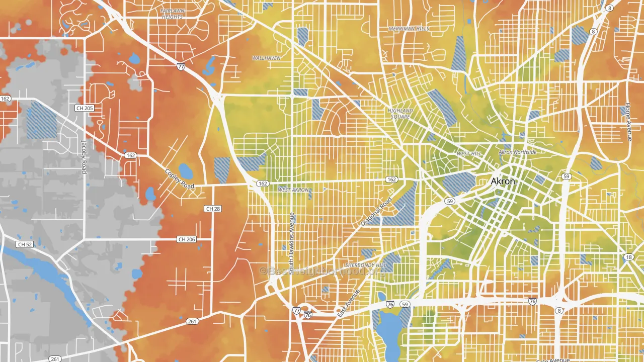 Bike Grade map of West Akron, Akron, OH