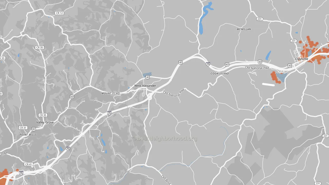 Bike Grade map of West Alexander, PA