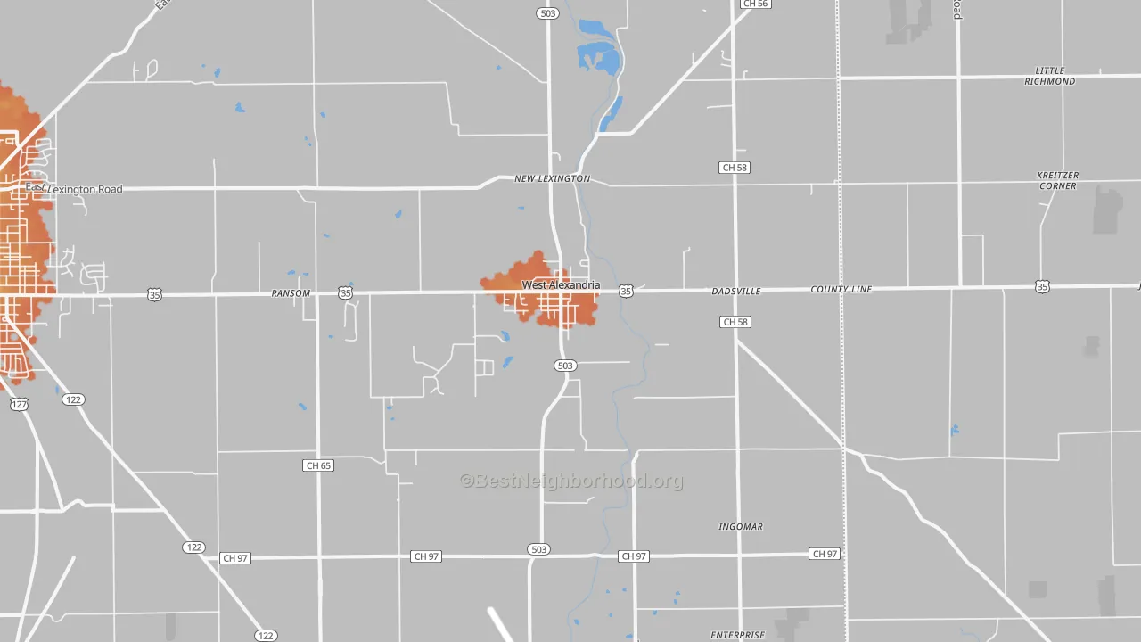 Bike Grade map of West Alexandria, OH
