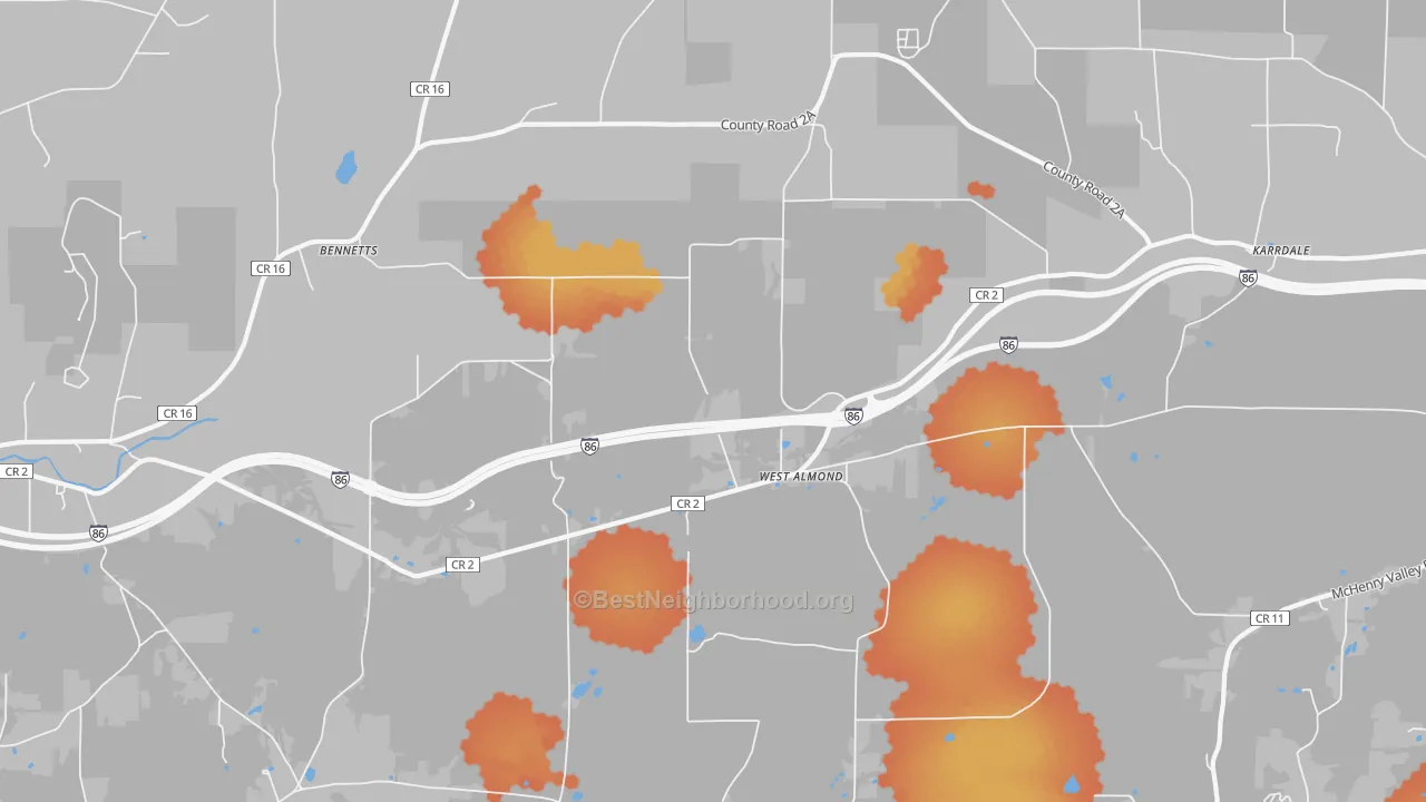 Bike Grade map of West Almond, NY