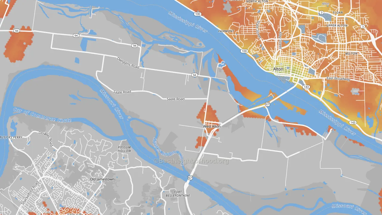 Bike Grade map of West Alton, MO
