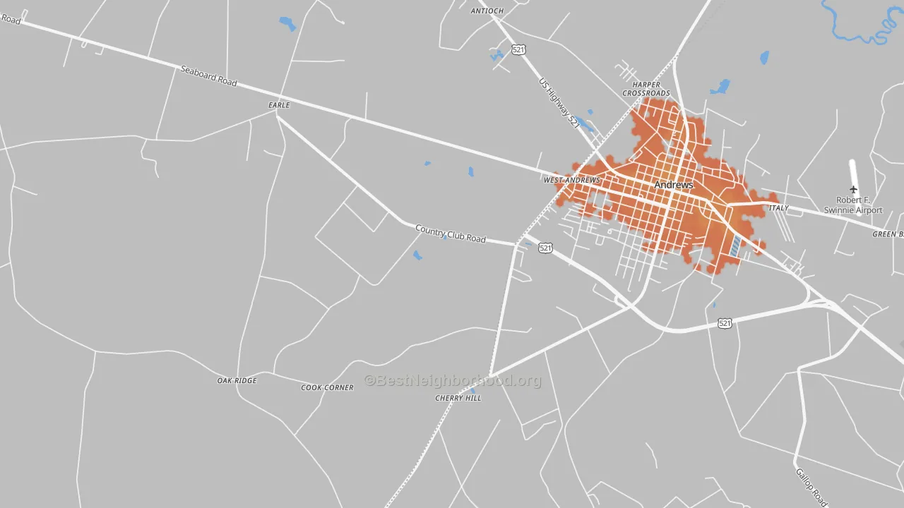 Bike Grade map of West Andrews, SC