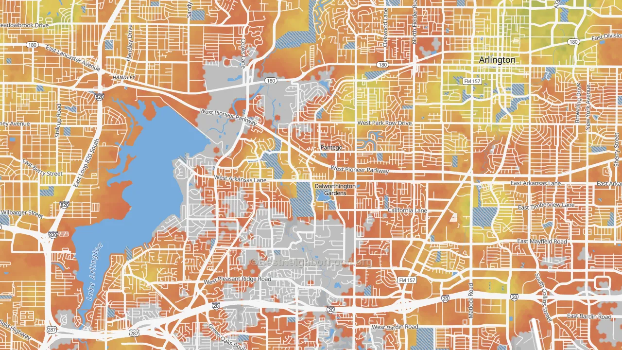 Bike Grade map of West, Arlington, TX