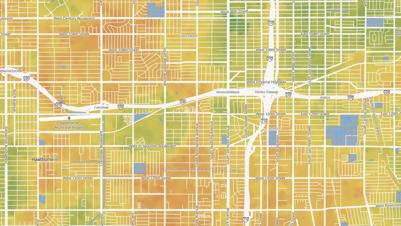 Bike Grade map of West Athens, CA
