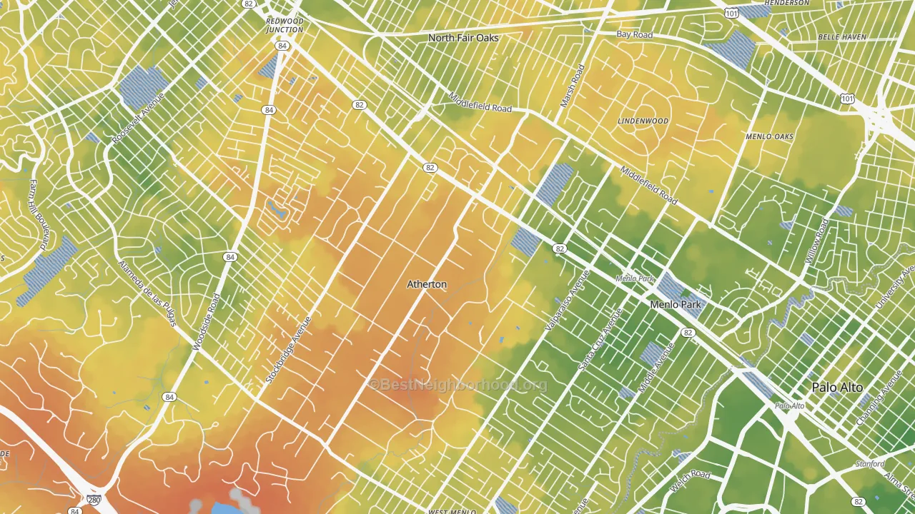 Bike Grade map of West Atherton, Atherton, CA