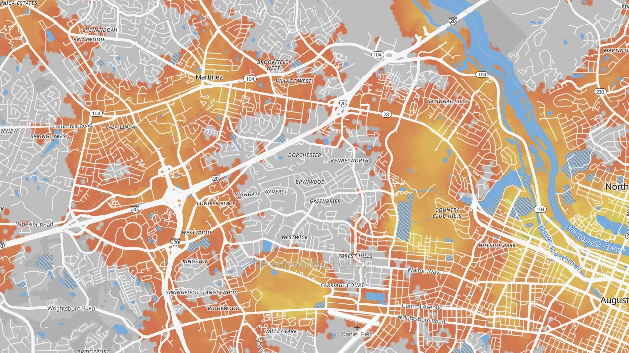 Bike Grade map of West Augusta, Augusta, GA
