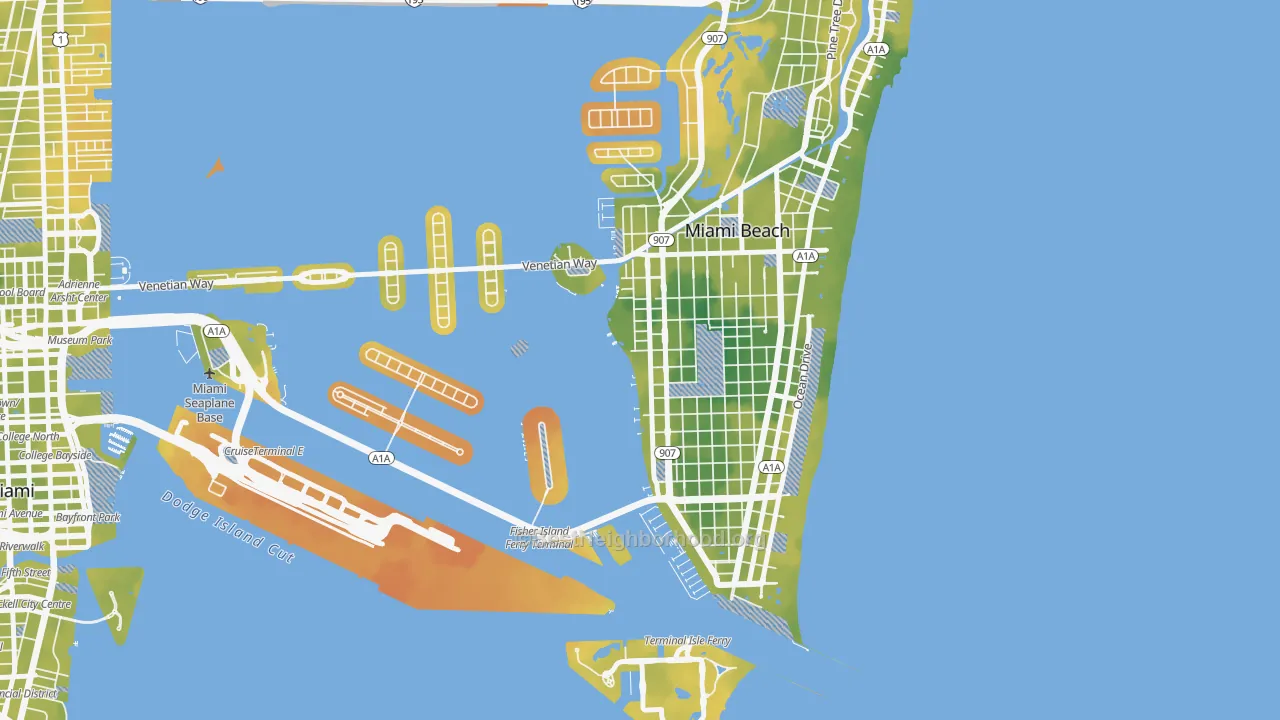 Bike Grade map of West Avenue, Miami Beach, FL