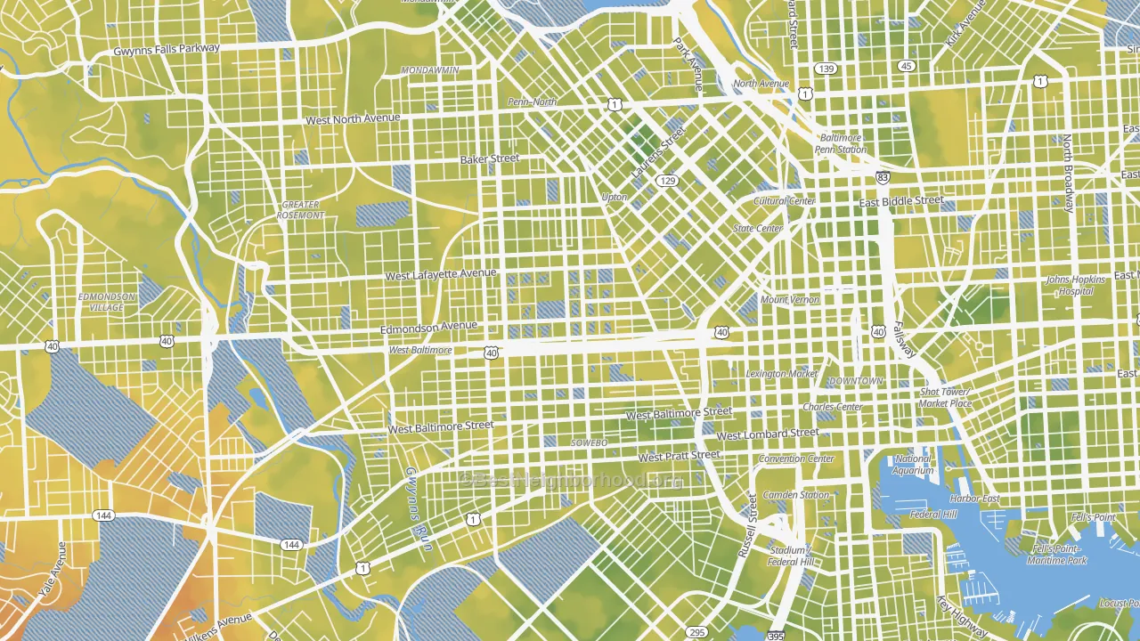 Bike Grade map of West Baltimore, Baltimore, MD