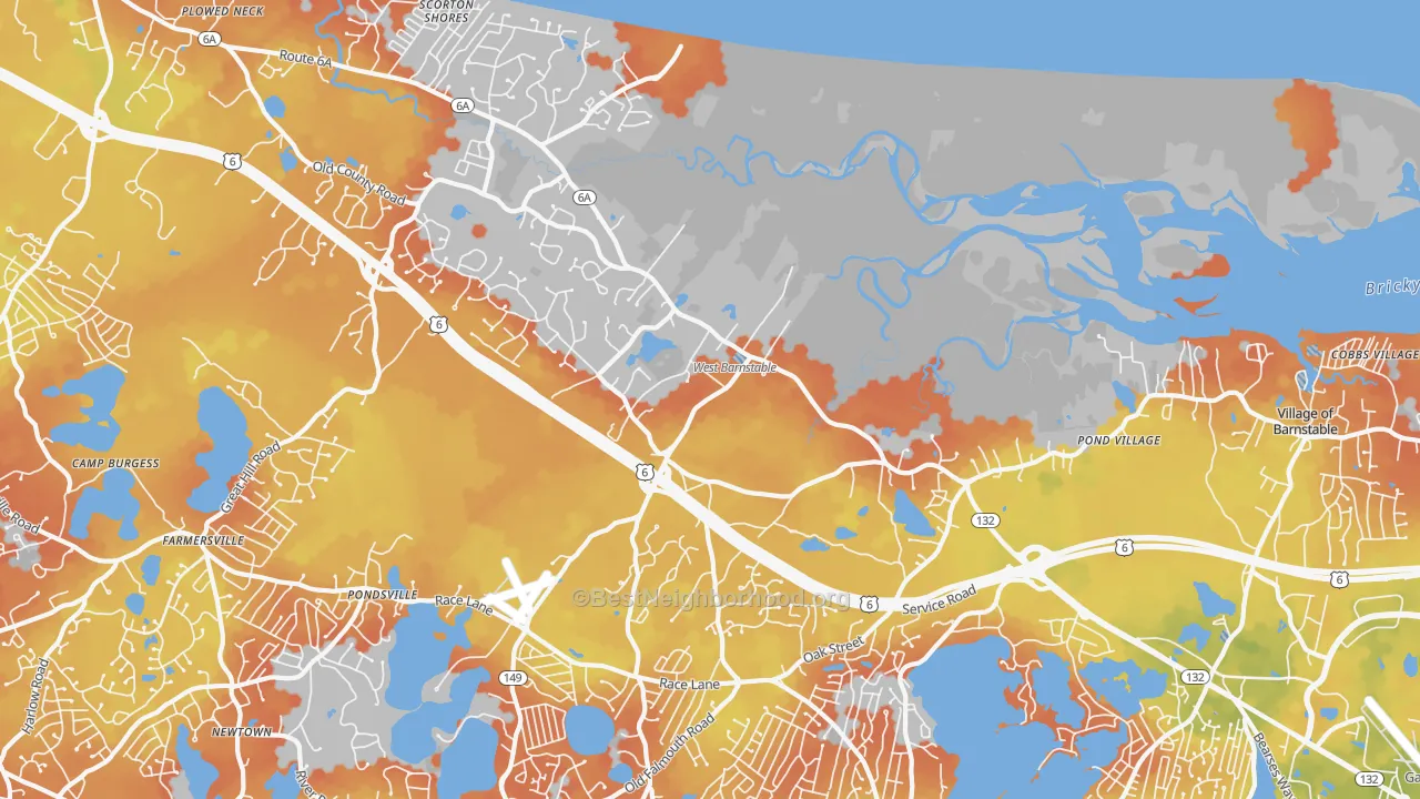 Bike Grade map of West Barnstable, MA