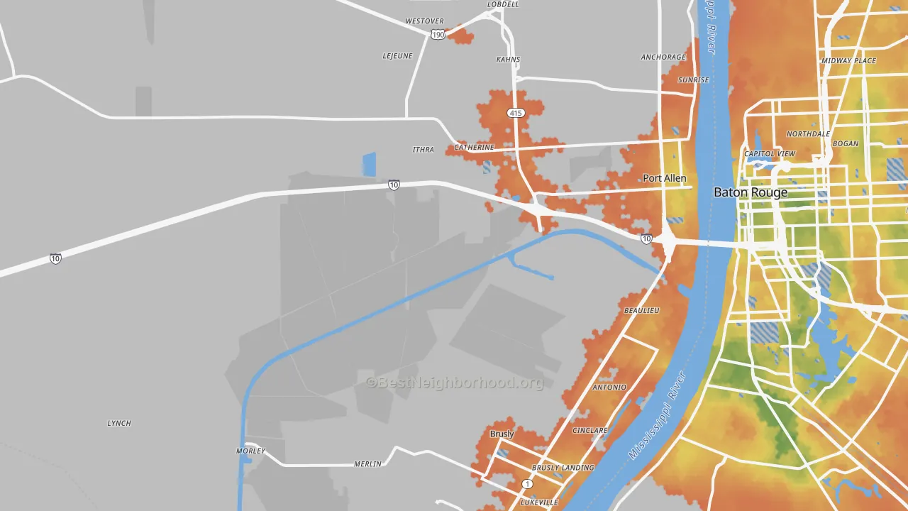 Bike Grade map of West Baton Rouge Parish, LA