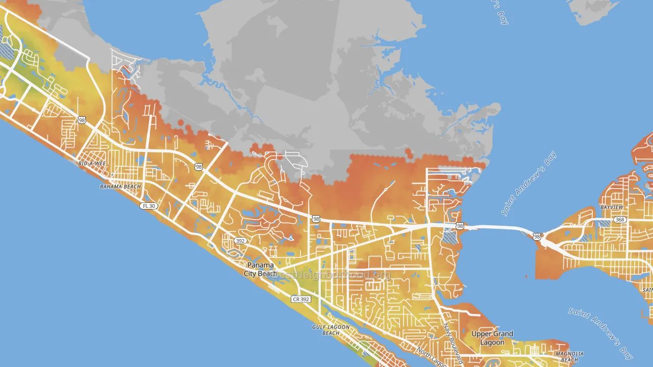 Bike Grade map of West Bay, FL