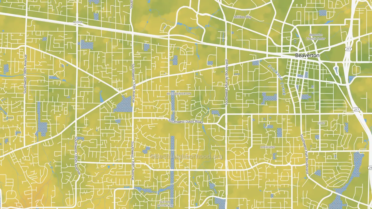 Bike Grade map of West Beaverton, Beaverton, OR