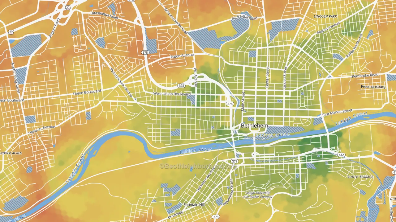 Bike Grade map of West Bethlehem, Bethlehem, PA
