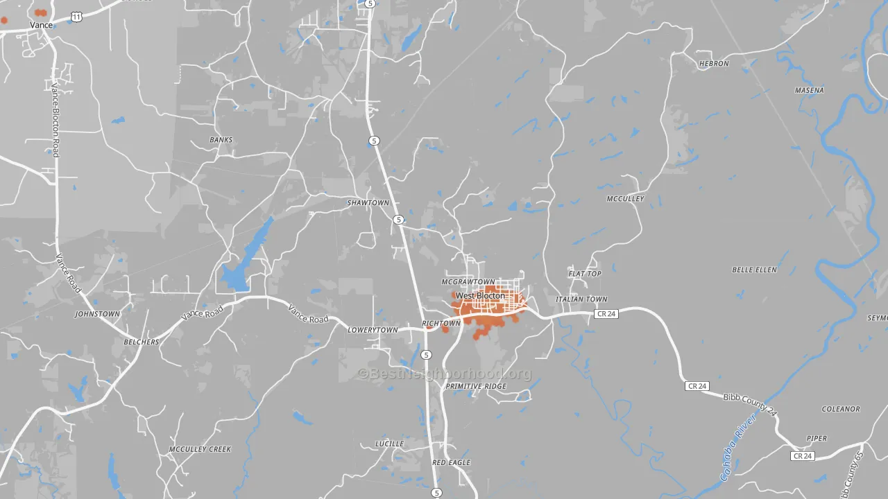 Bike Grade map of West Blocton, AL