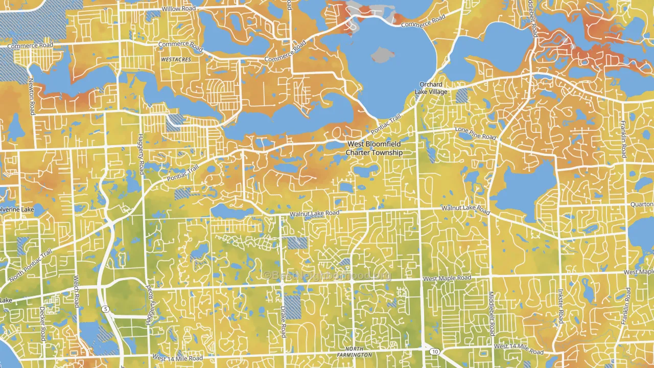Bike Grade map of West Bloomfield, MI