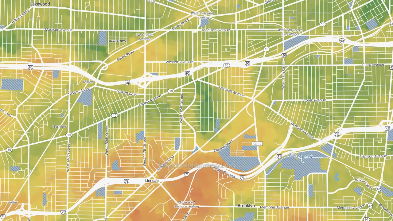 Bike Grade map of West Boulevard, Cleveland, OH