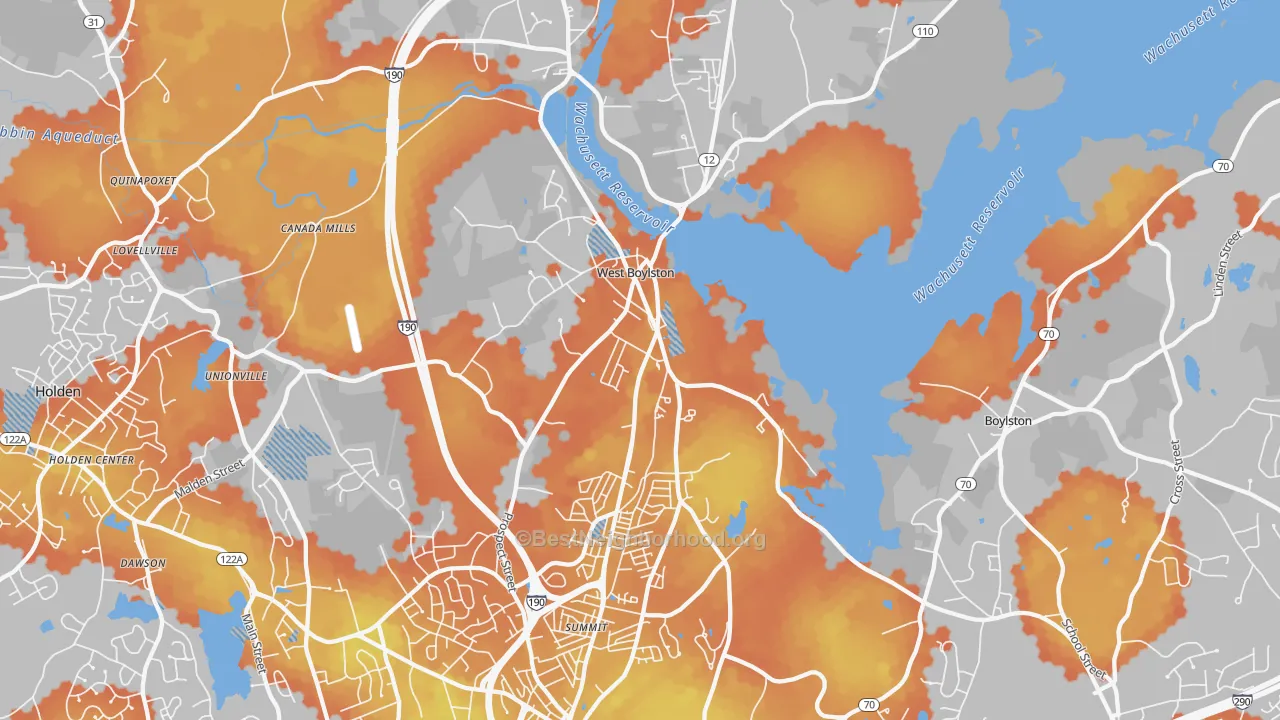 Bike Grade map of West Boylston, MA