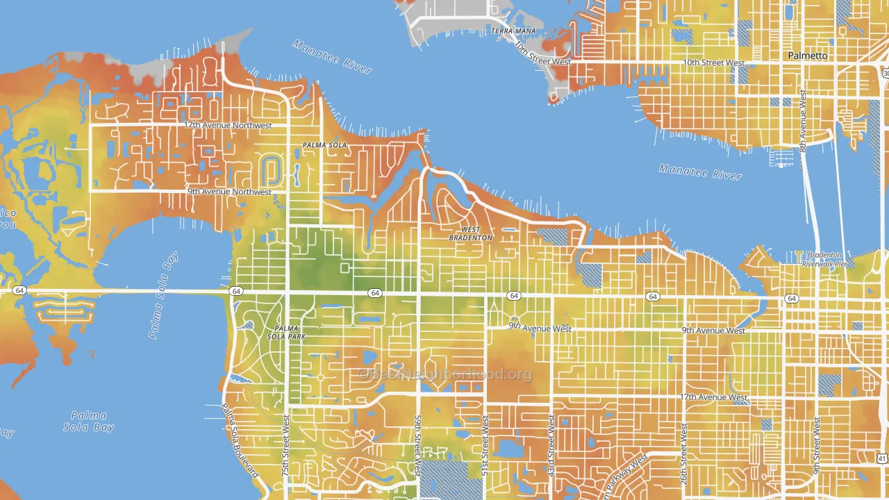 Bike Grade map of West Bradenton, FL