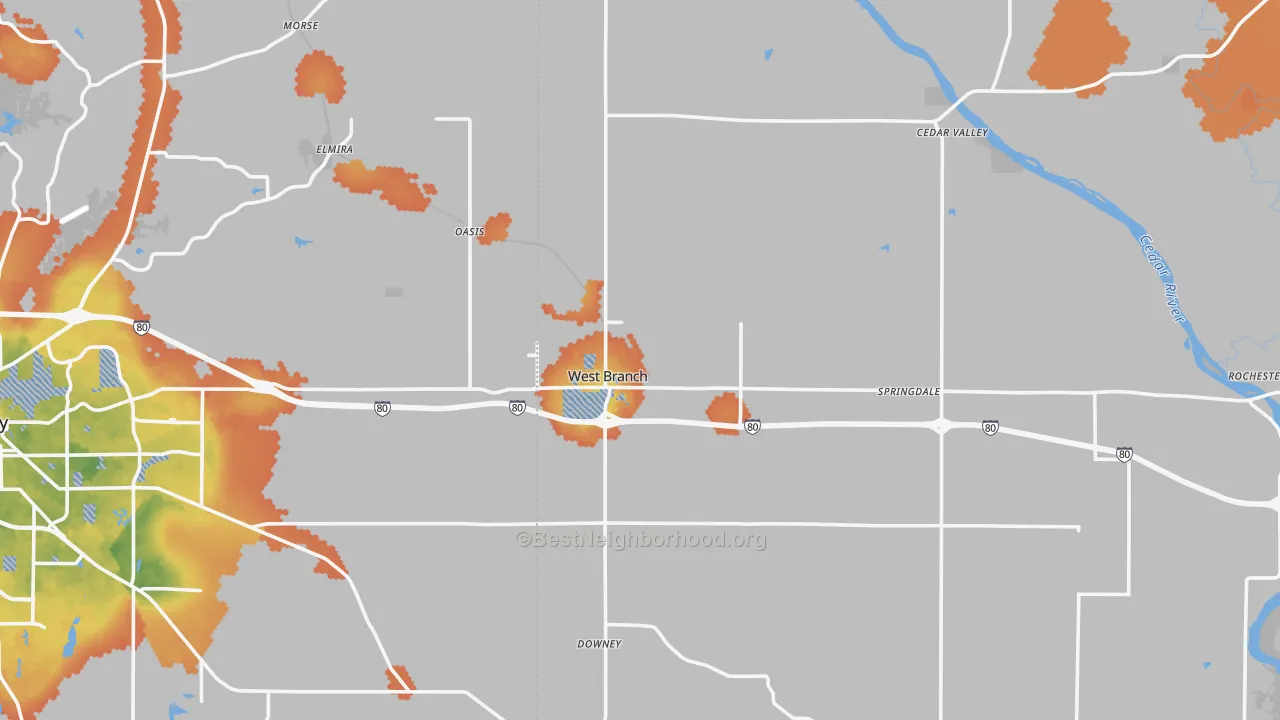 Bike Grade map of West Branch, IA