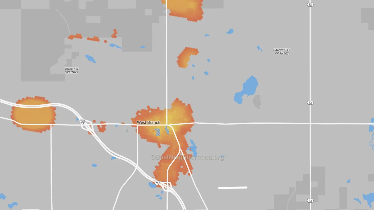 Bike Grade map of West Branch, MI
