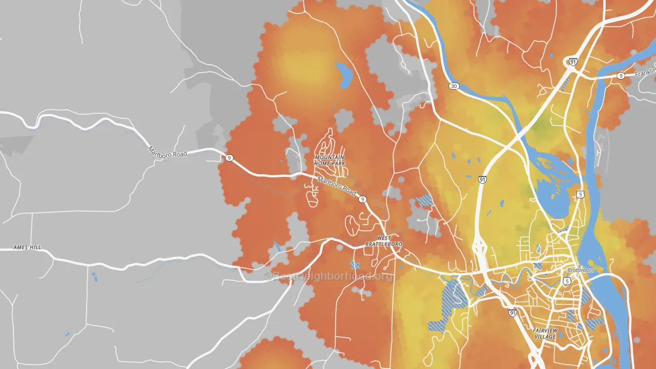 Bike Grade map of West Brattleboro, VT