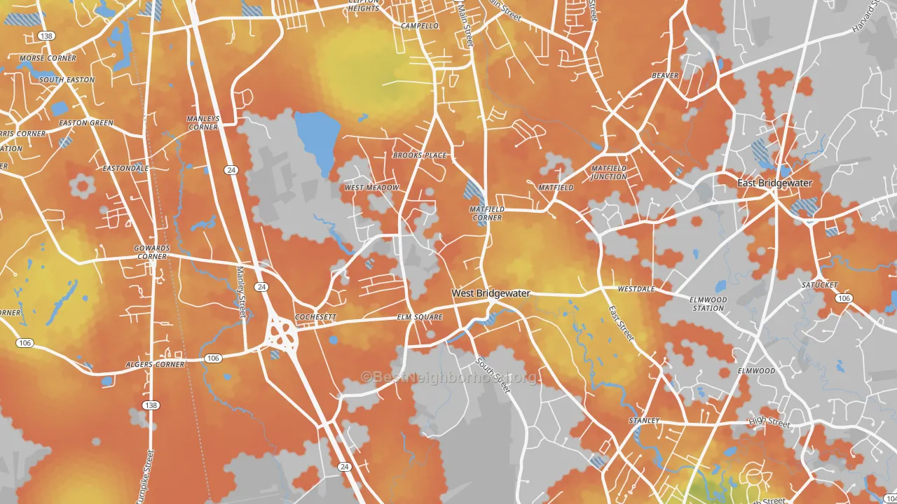Bike Grade map of West Bridgewater, MA