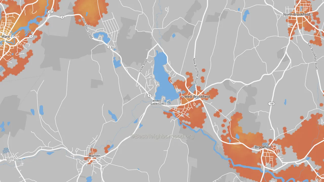 Bike Grade map of West Brookfield, MA