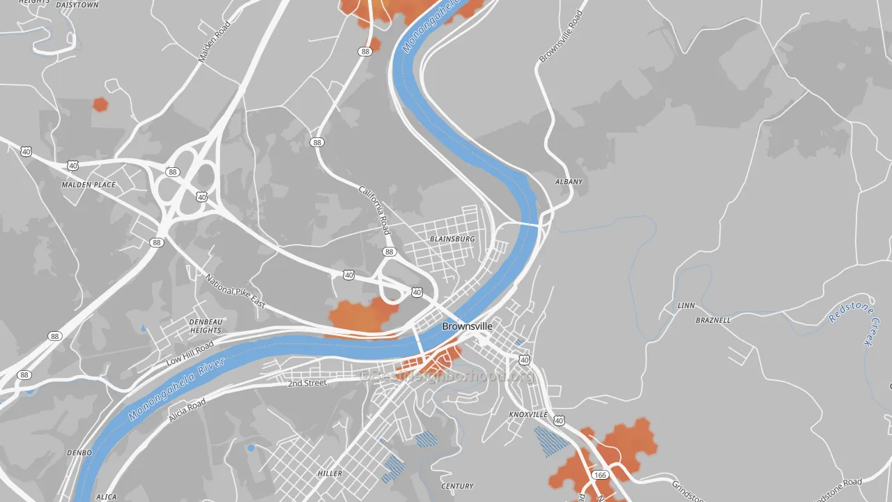 Bike Grade map of West Brownsville, PA
