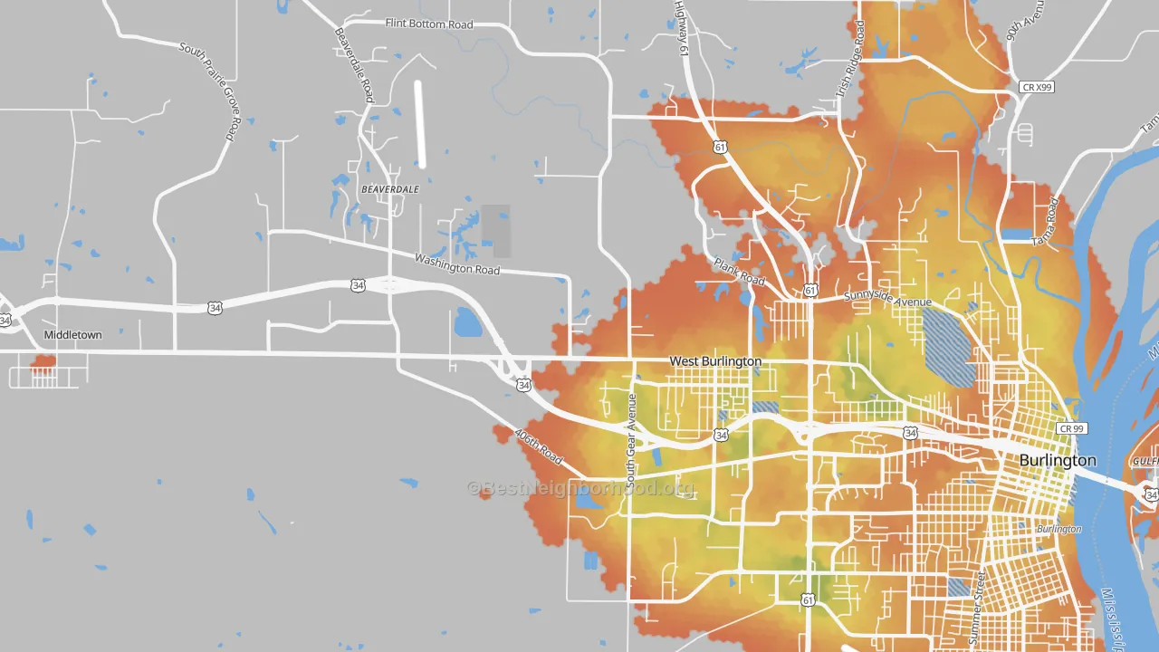 Bike Grade map of West Burlington, IA