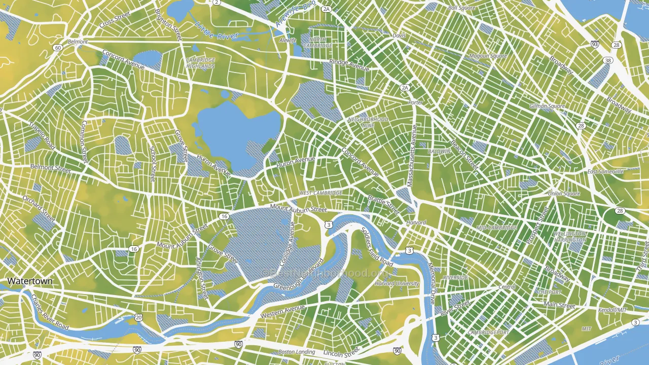 Bike Grade map of West Cambridge, Cambridge, MA