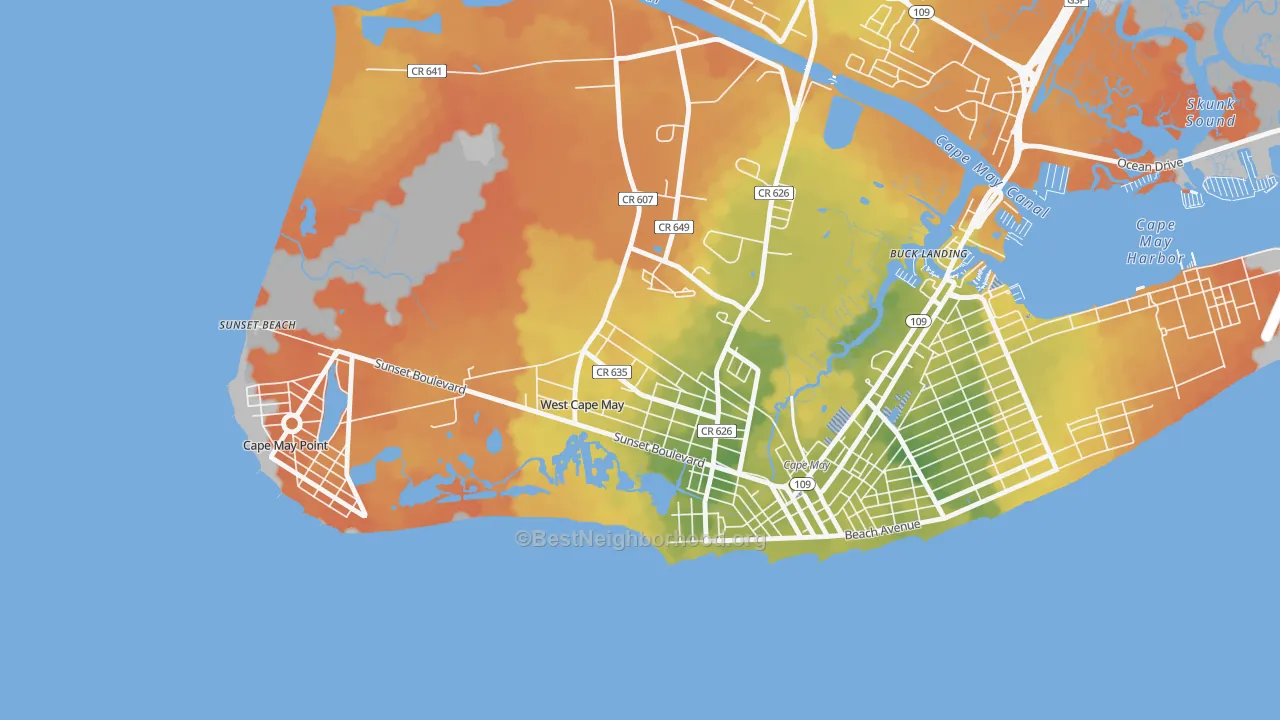 Bike Grade map of West Cape May, NJ