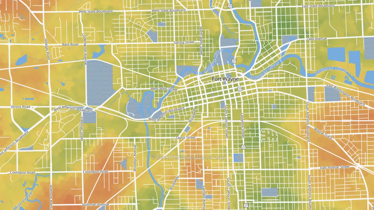 Bike Grade map of West Central, Fort Wayne, IN