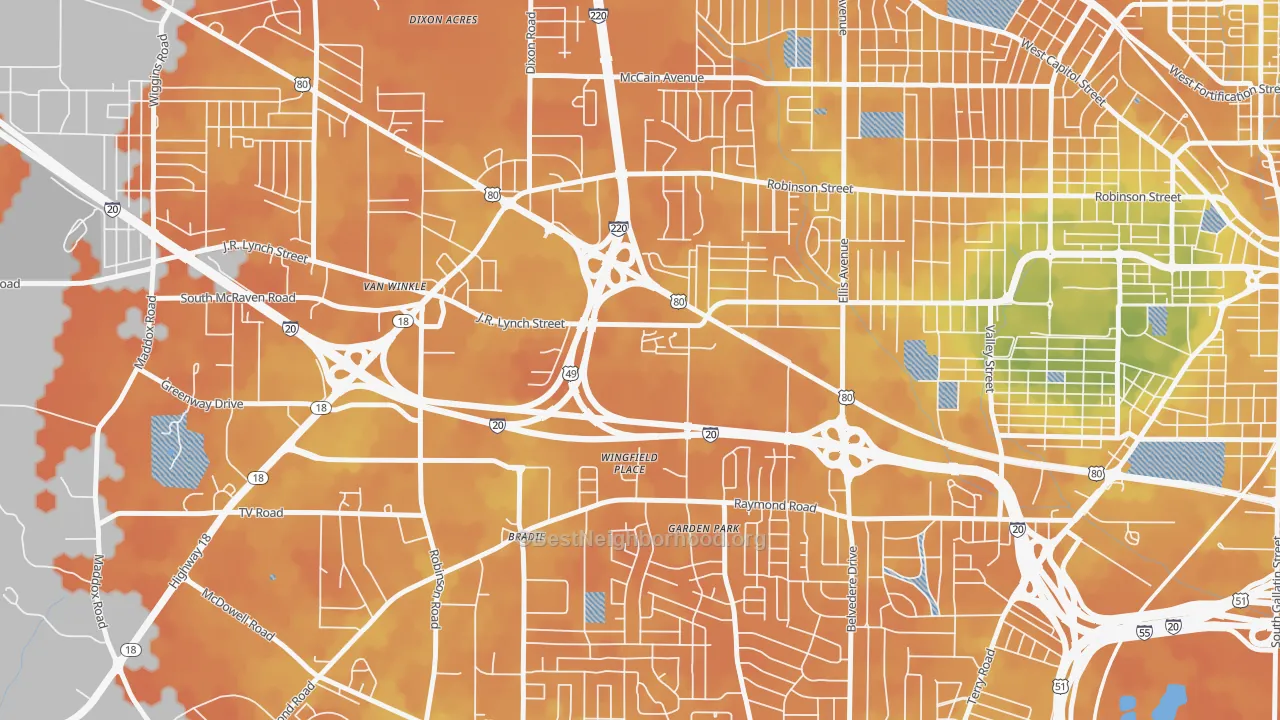 Bike Grade map of West Central Jackson, Jackson, MS