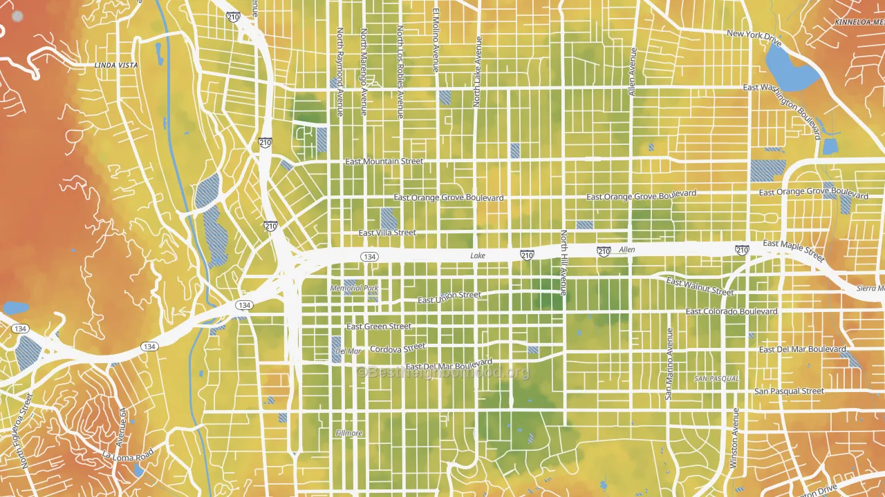 Bike Grade map of West Central, Pasadena, CA