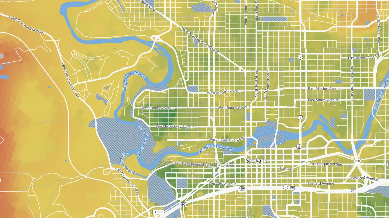 Bike Grade map of West Central, Spokane, WA